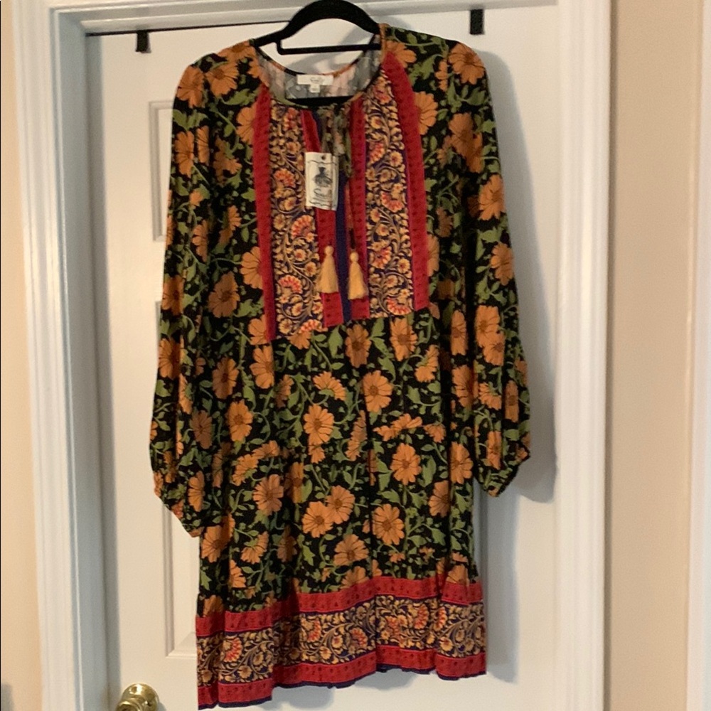 Orange and Yellow Long Sleeve Sundress with Bishop Sleeves